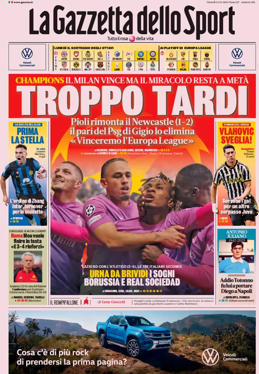 Le Prime Pagine Sportive Internazionali – 28 novembre